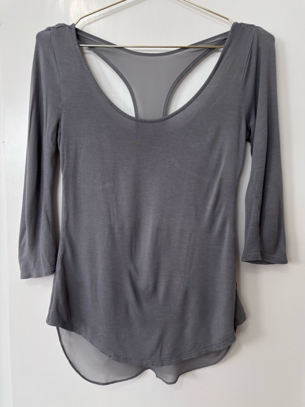 Express| Grey Scoop Neck Long Sleeve Knit Top w/Sheer Racerback Underlay Sz XS